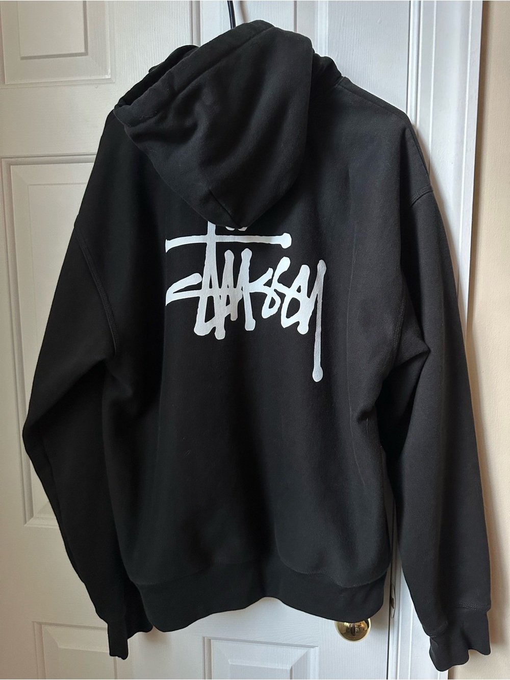 Stussy Black Hoodie with White Drip Logo - Men's Zip-Up Sweater